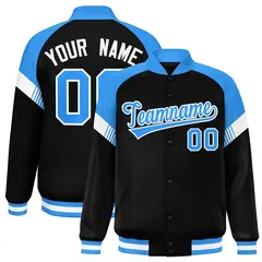 Black Powder Blue-White Color Block Varsity Letterman Jacket 1