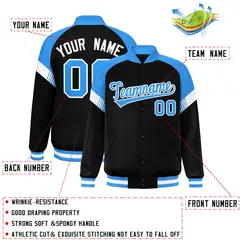 Black Powder Blue-White Color Block Varsity Letterman Jacket 2