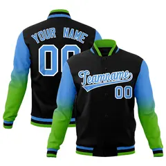Black Powder Blue White Gradient Raglan Varsity Letterman Jacket