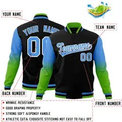 Black Powder Blue White Gradient Raglan Varsity Letterman Jacket 2