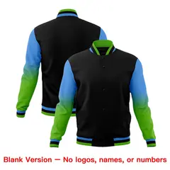 Black Powder Blue White Gradient Raglan Varsity Letterman Jacket 7