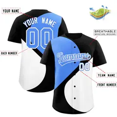 Black Powder Blue-White Half Heart Color Block Baseball Jersey 2