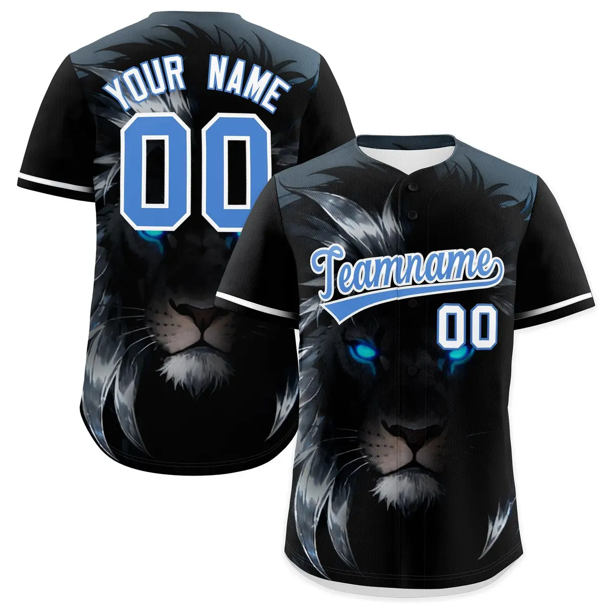 Black Powder Blue White Lion Graffiti Baseball Jersey