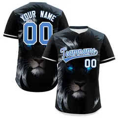 Black Powder Blue White Lion Graffiti Baseball Jersey