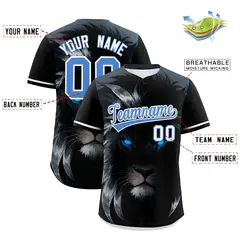 Black Powder Blue White Lion Graffiti Baseball Jersey 2