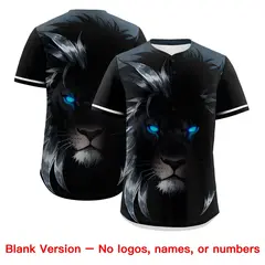 Black Powder Blue White Lion Graffiti Baseball Jersey 7