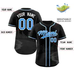 Black Powder Blue White Miami City Skyline Baseball Jersey 2