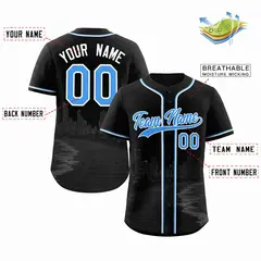 Black Powder Blue White Miami City Skyline Baseball Jersey 2
