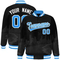 Black Powder Blue-White Miami Skyline Varsity Full-Snap Track Jacket 1