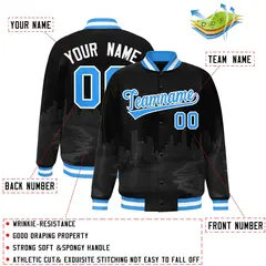 Black Powder Blue-White Miami Skyline Varsity Full-Snap Track Jacket 2