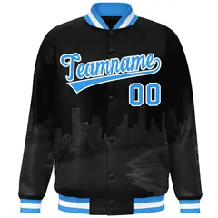 Black Powder Blue-White Miami Skyline Varsity Full-Snap Track Jacket 3