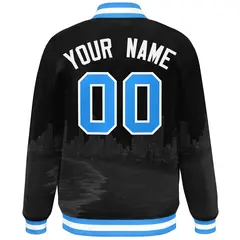 Black Powder Blue-White Miami Skyline Varsity Full-Snap Track Jacket 4