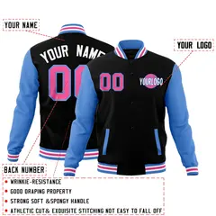 Black Powder Blue White Raglan Sleeve Cotton Letterman Jacket 2