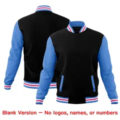 Black Powder Blue White Raglan Sleeve Cotton Letterman Jacket 6