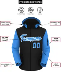Black Powder Blue-White Raglan Sleeves Waterproof Jacket 2