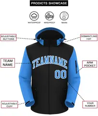 Black Powder Blue-White Raglan Sleeves Waterproof Jacket 2