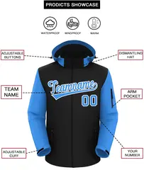Black Powder Blue-White Raglan Sleeves Waterproof Jacket 2