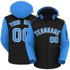 Black Powder Blue-White Raglan Sleeves Waterproof Jacket 1