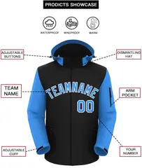 Black Powder Blue-White Raglan Sleeves Waterproof Jacket 2