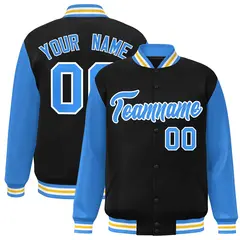 Black Powder Blue-White Raglan Varsity Full-Snap Letterman Jacket 1