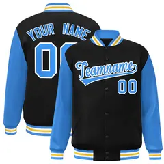 Black Powder Blue-White Raglan Varsity Full-Snap Letterman Jacket 1