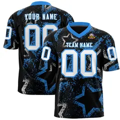 Black Powder Blue White Star Graffiti Football Jersey 1