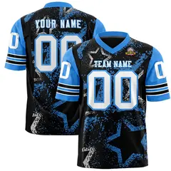 Black Powder Blue-White Star Pattern Football Jersey