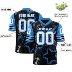 Black Powder Blue-White Star Pattern Football Jersey 2