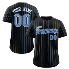 Black Powder Blue-White Stripe Fashion Baseball Jersey