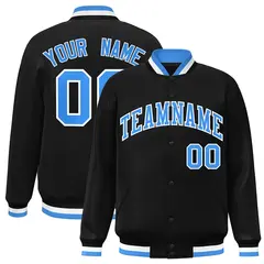 Black Powder Blue-White Varsity Full-Snap Letterman Jacket
