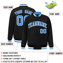 Black Powder Blue-White Varsity Full-Snap Letterman Jacket 2