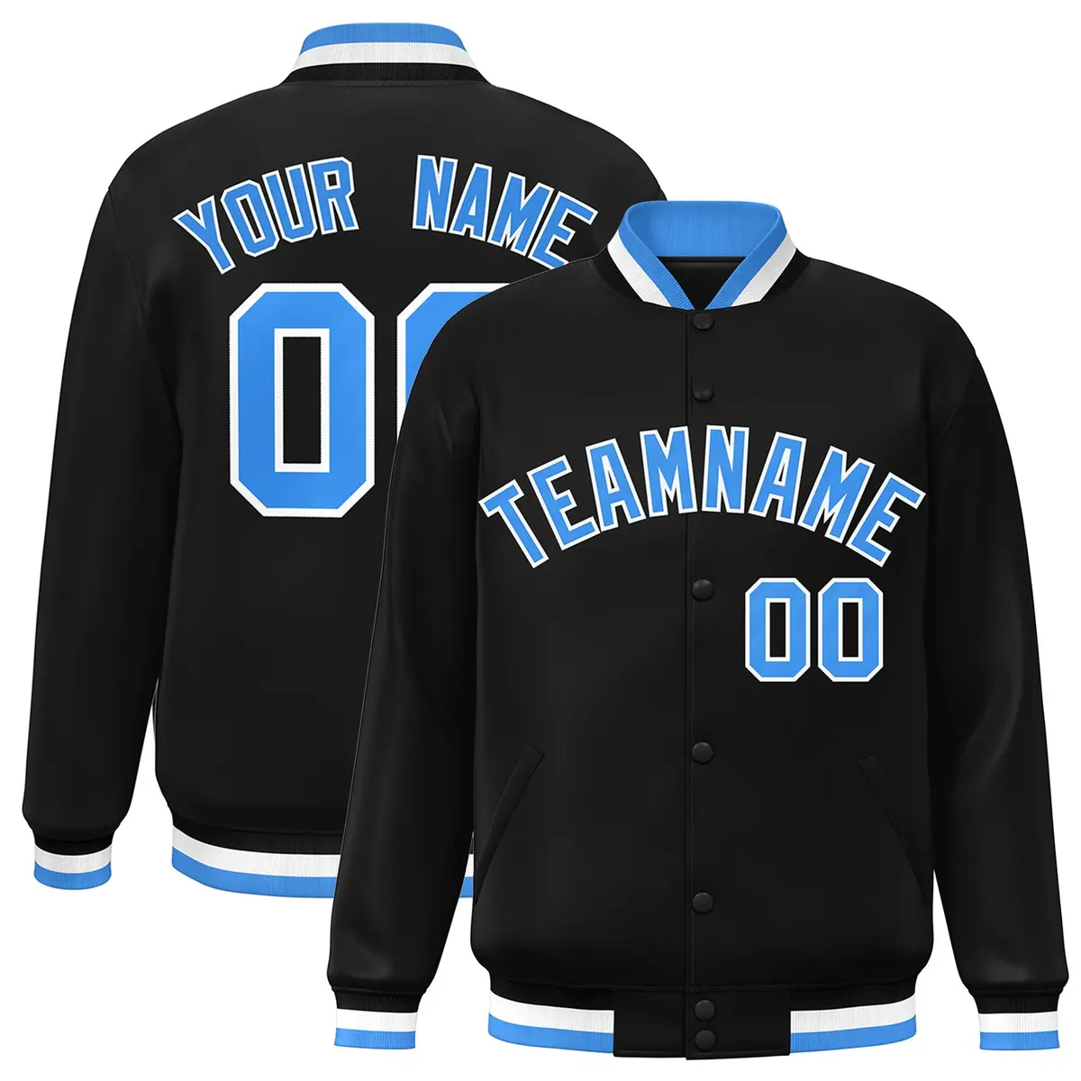 Black Powder Blue-White Varsity Full-Snap Letterman Jacket