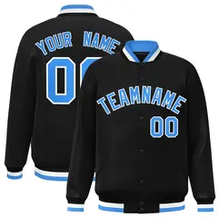 Black Powder Blue-White Varsity Full-Snap Letterman Jacket 1