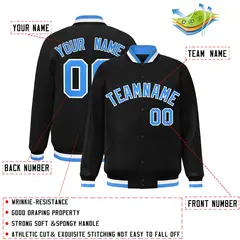 Black Powder Blue-White Varsity Full-Snap Letterman Jacket 2