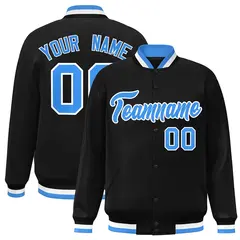 Black Powder Blue-White Varsity Full-Snap Letterman Jacket 1