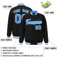 Black Powder Blue-White Varsity Full-Snap Letterman Jacket 2