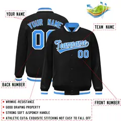 Black Powder Blue-White Varsity Full-Snap Letterman Jacket 2