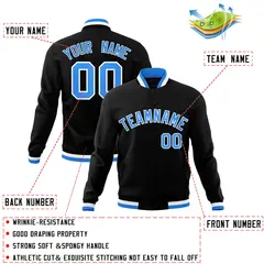 Black Powder Blue-White Varsity Full-Snap Letterman Jacket 4