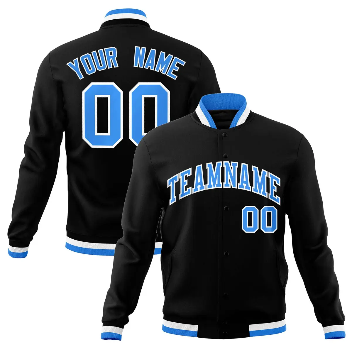 Black Powder Blue-White Varsity Full-Snap Letterman Jacket