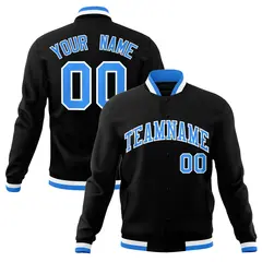 Black Powder Blue-White Varsity Full-Snap Letterman Jacket 1