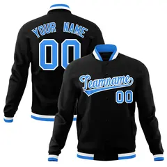 Black Powder Blue-White Varsity Full-Snap Letterman Jacket 1