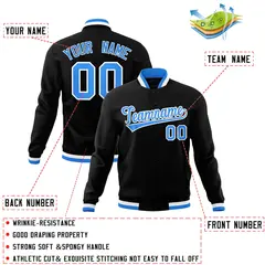 Black Powder Blue-White Varsity Full-Snap Letterman Jacket 4