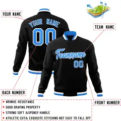 Black Powder Blue-White Varsity Full-Snap Letterman Jacket 4