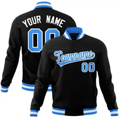 Black Powder Blue-White Varsity Full-Snap Letterman Jacket 1