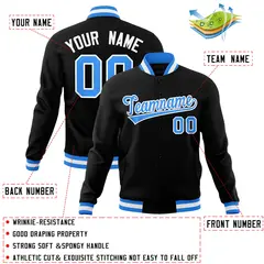 Black Powder Blue-White Varsity Full-Snap Letterman Jacket 4