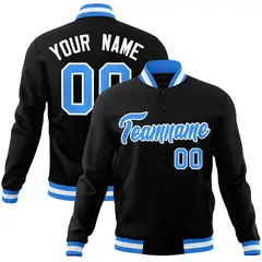 Black Powder Blue-White Varsity Full-Snap Letterman Jacket 1