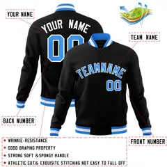 Black Powder Blue-White Varsity Full-Snap Letterman Jacket 4