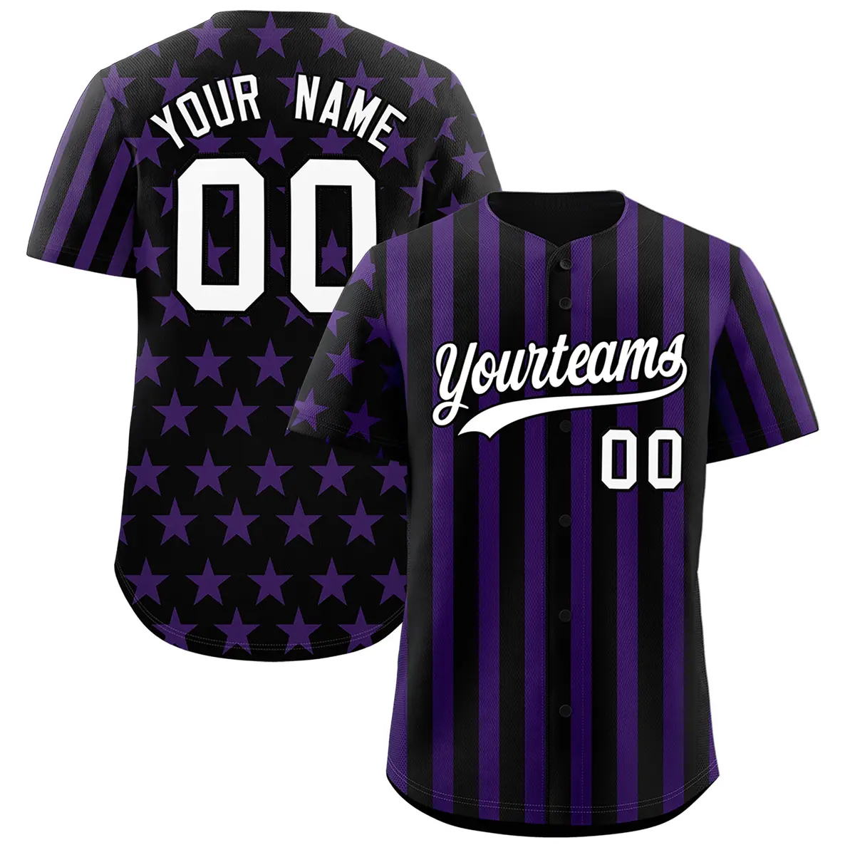 Black Purple American Flag Graffiti Baseball Jersey