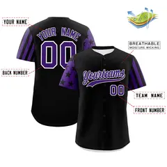 Black Purple American Flag Raglan Baseball Jersey 2