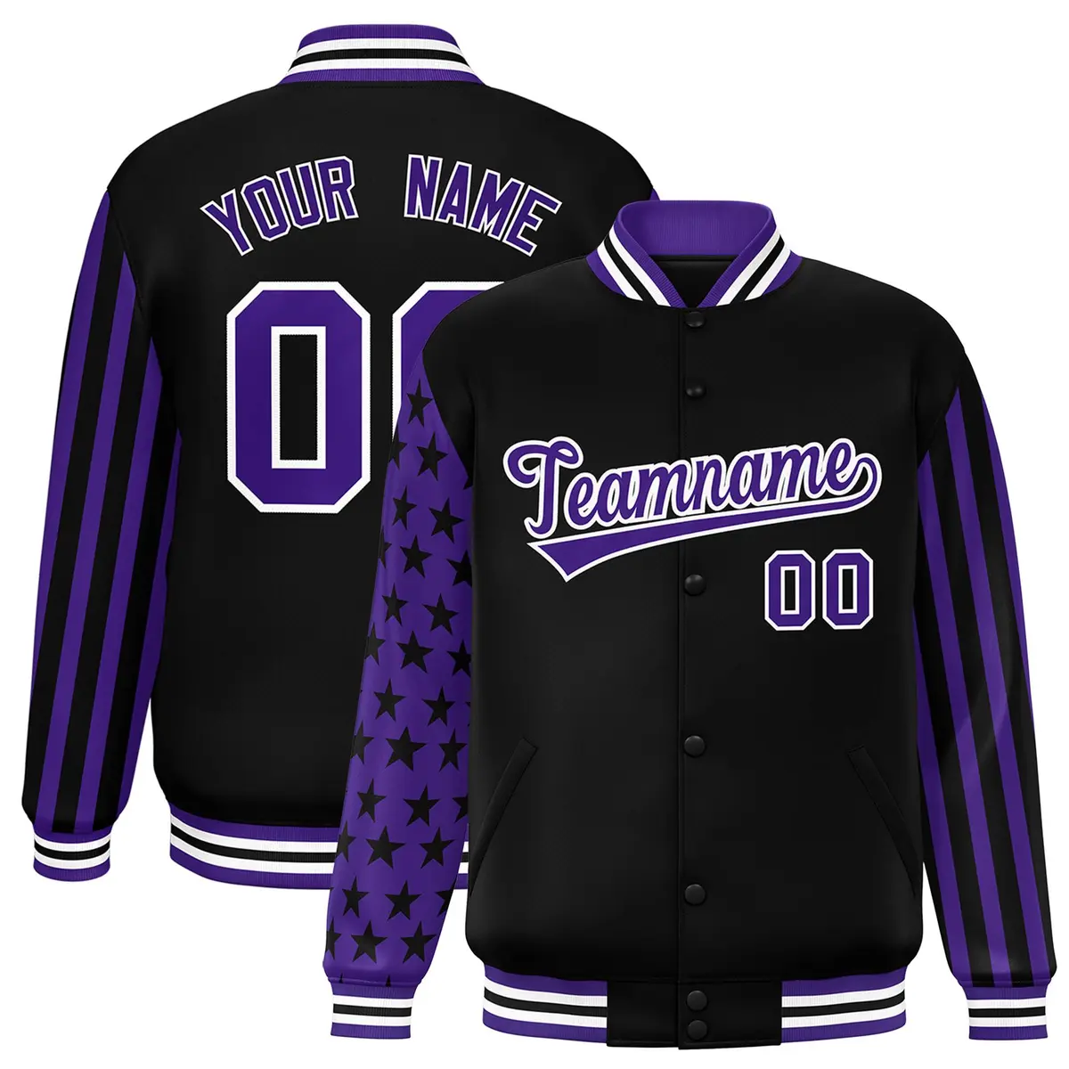 Black Purple American Flag Varsity Raglan Letterman Jacket